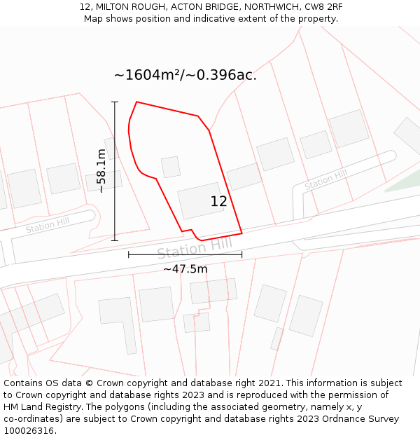 12, MILTON ROUGH, ACTON BRIDGE, NORTHWICH, CW8 2RF: Plot and title map