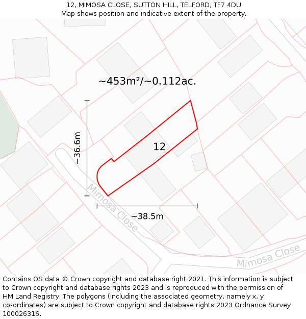 12, MIMOSA CLOSE, SUTTON HILL, TELFORD, TF7 4DU: Plot and title map