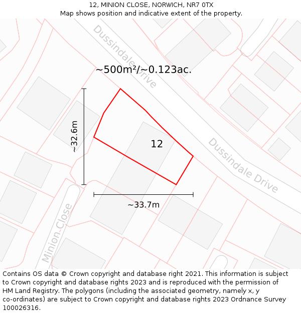 12, MINION CLOSE, NORWICH, NR7 0TX: Plot and title map
