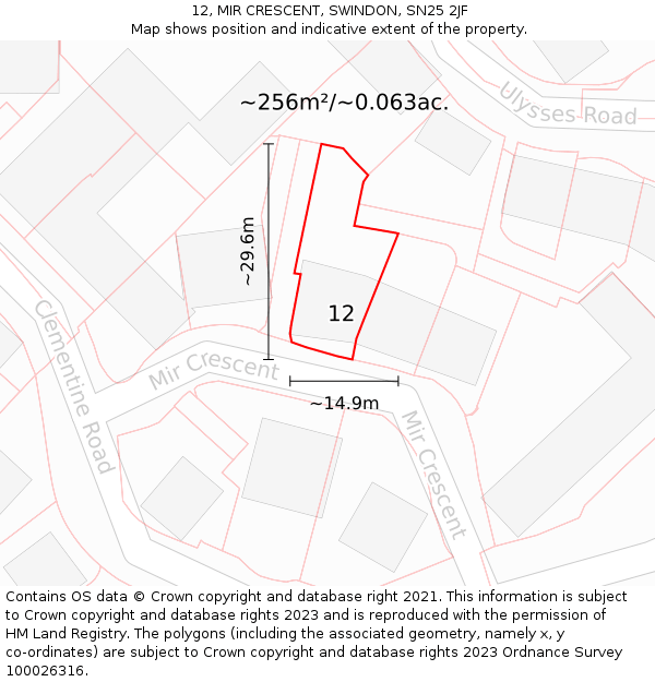 12, MIR CRESCENT, SWINDON, SN25 2JF: Plot and title map