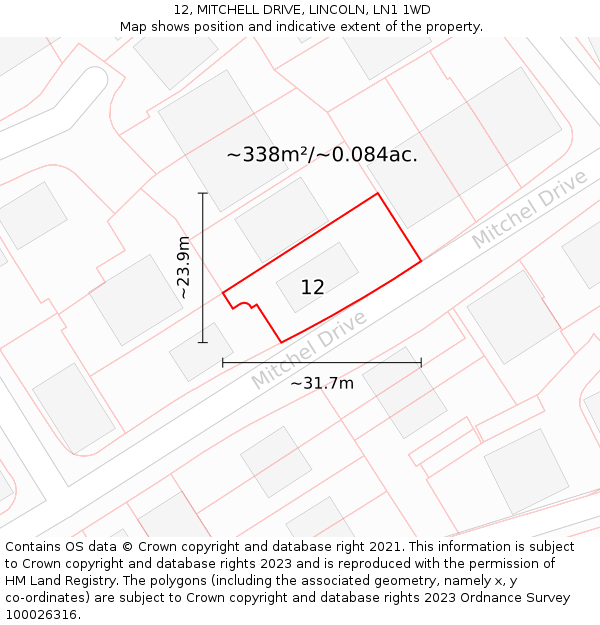 12, MITCHELL DRIVE, LINCOLN, LN1 1WD: Plot and title map