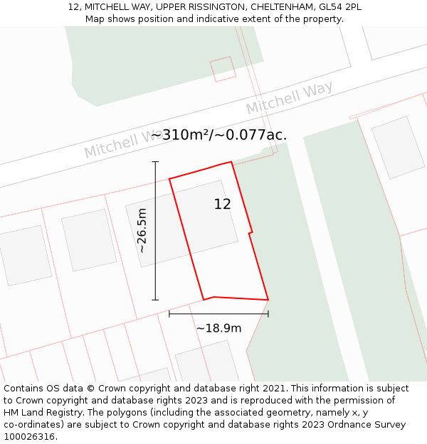 12, MITCHELL WAY, UPPER RISSINGTON, CHELTENHAM, GL54 2PL: Plot and title map