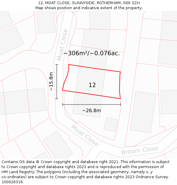 12, MOAT CLOSE, SUNNYSIDE, ROTHERHAM, S66 3ZH: Plot and title map