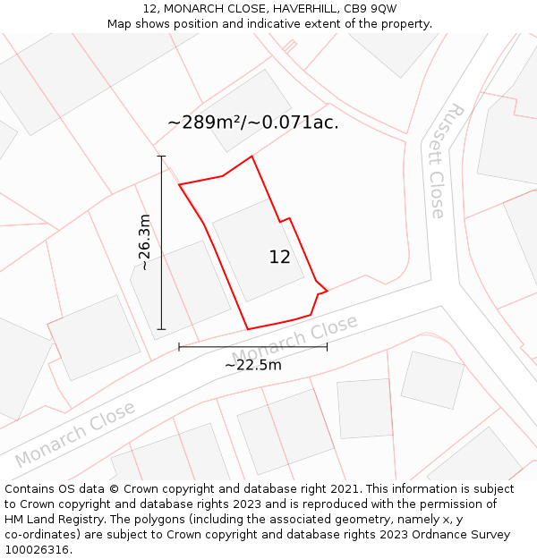 12, MONARCH CLOSE, HAVERHILL, CB9 9QW: Plot and title map