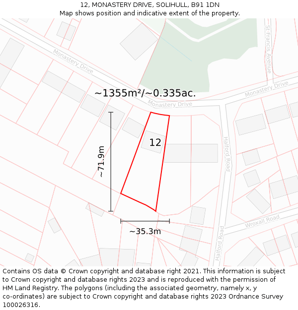 12, MONASTERY DRIVE, SOLIHULL, B91 1DN: Plot and title map