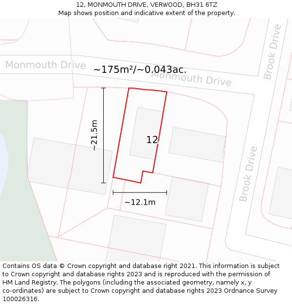 12, MONMOUTH DRIVE, VERWOOD, BH31 6TZ: Plot and title map