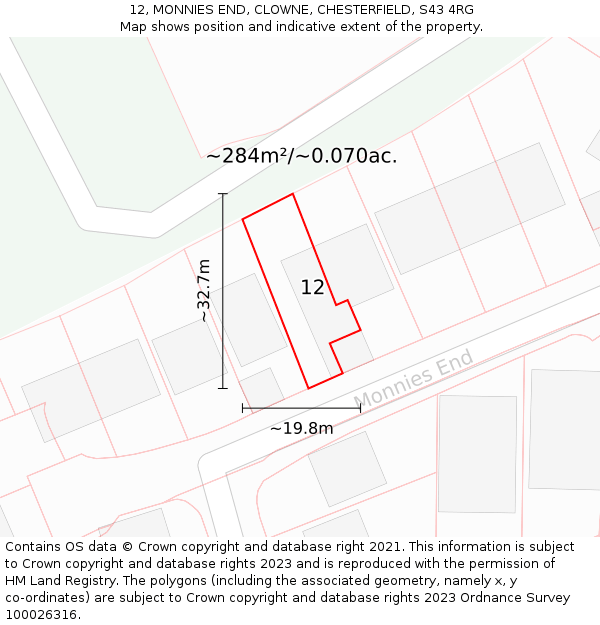 12, MONNIES END, CLOWNE, CHESTERFIELD, S43 4RG: Plot and title map
