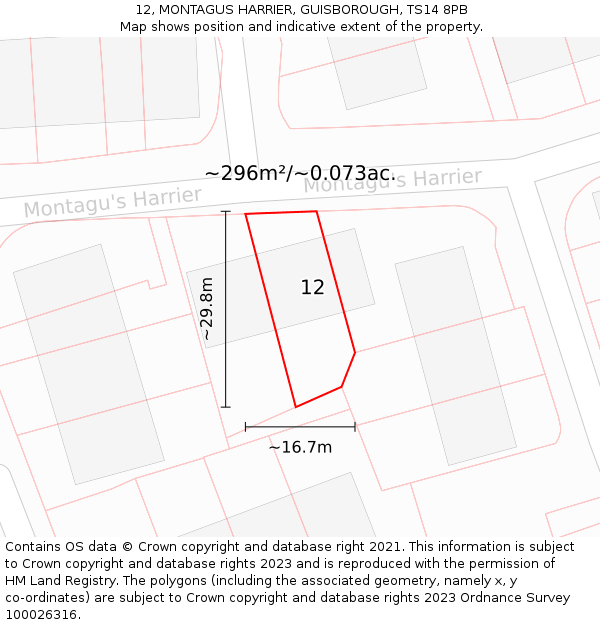 12, MONTAGUS HARRIER, GUISBOROUGH, TS14 8PB: Plot and title map