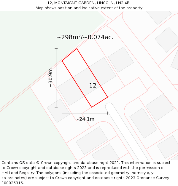 12, MONTAIGNE GARDEN, LINCOLN, LN2 4RL: Plot and title map