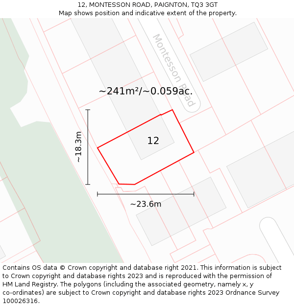 12, MONTESSON ROAD, PAIGNTON, TQ3 3GT: Plot and title map