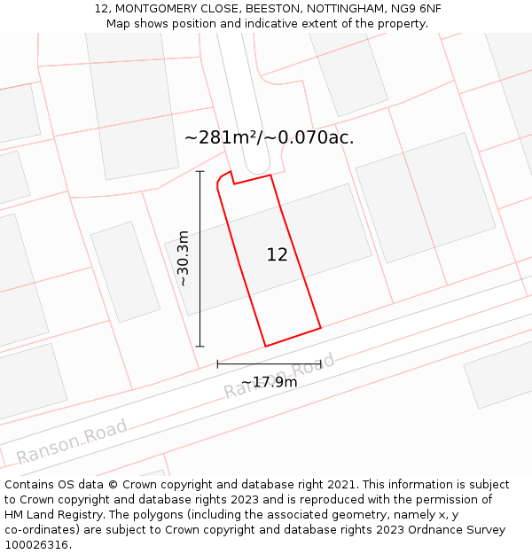 12, MONTGOMERY CLOSE, BEESTON, NOTTINGHAM, NG9 6NF: Plot and title map