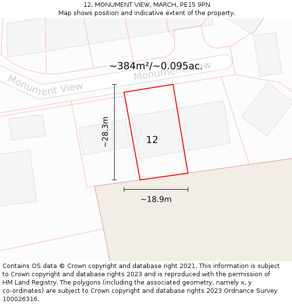 12, MONUMENT VIEW, MARCH, PE15 9PN: Plot and title map