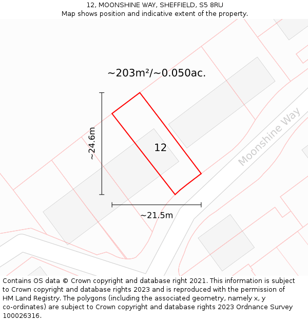 12, MOONSHINE WAY, SHEFFIELD, S5 8RU: Plot and title map