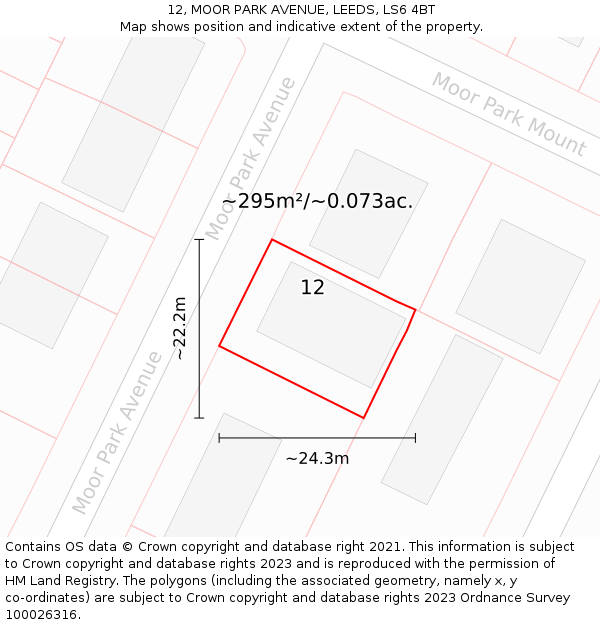 12, MOOR PARK AVENUE, LEEDS, LS6 4BT: Plot and title map