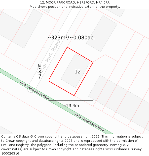 12, MOOR PARK ROAD, HEREFORD, HR4 0RR: Plot and title map