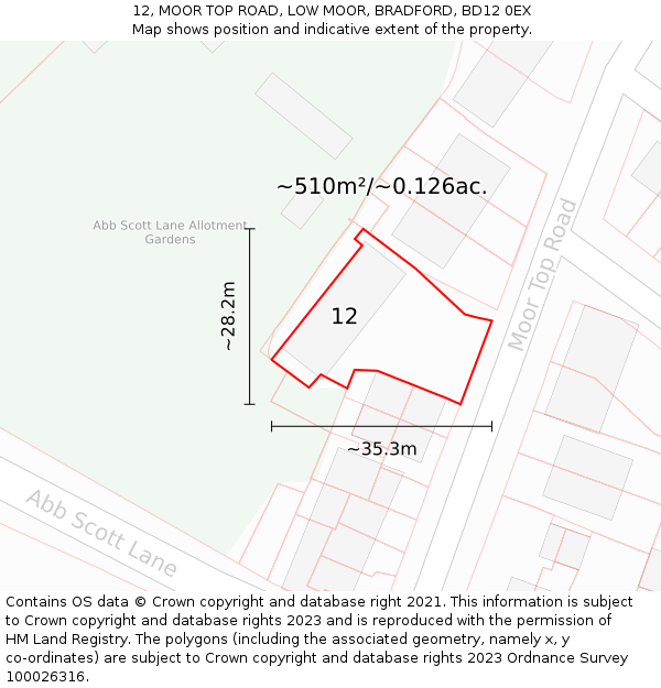 12, MOOR TOP ROAD, LOW MOOR, BRADFORD, BD12 0EX: Plot and title map