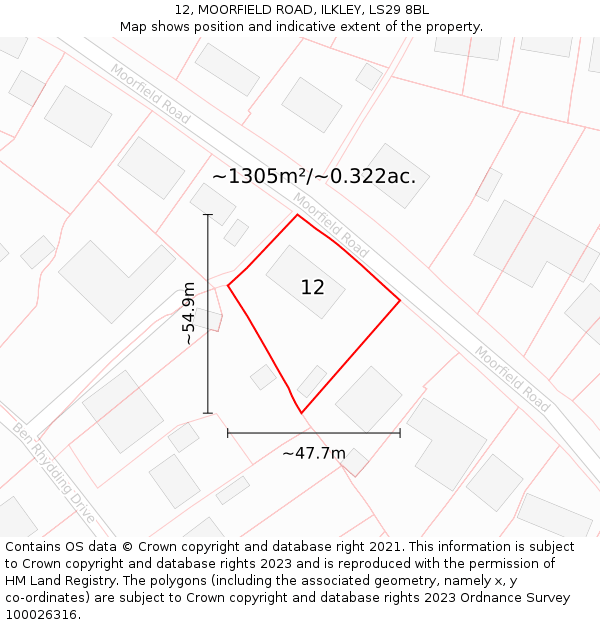 12, MOORFIELD ROAD, ILKLEY, LS29 8BL: Plot and title map