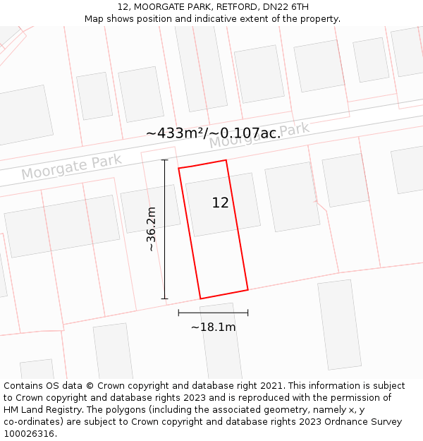 12, MOORGATE PARK, RETFORD, DN22 6TH: Plot and title map