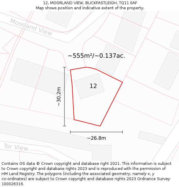 12, MOORLAND VIEW, BUCKFASTLEIGH, TQ11 0AF: Plot and title map