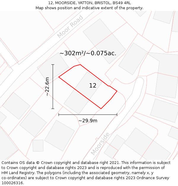 12, MOORSIDE, YATTON, BRISTOL, BS49 4RL: Plot and title map