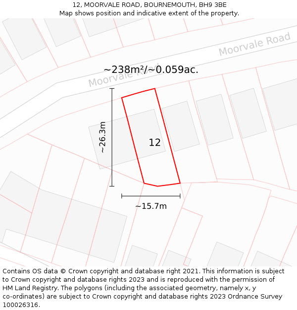 12, MOORVALE ROAD, BOURNEMOUTH, BH9 3BE: Plot and title map
