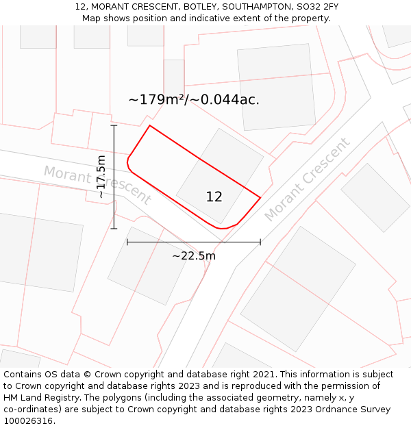 12, MORANT CRESCENT, BOTLEY, SOUTHAMPTON, SO32 2FY: Plot and title map