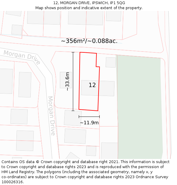 12, MORGAN DRIVE, IPSWICH, IP1 5QG: Plot and title map