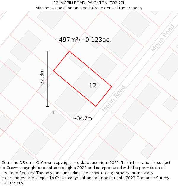 12, MORIN ROAD, PAIGNTON, TQ3 2PL: Plot and title map