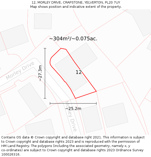 12, MORLEY DRIVE, CRAPSTONE, YELVERTON, PL20 7UY: Plot and title map