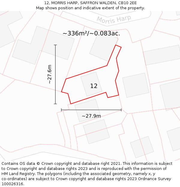12, MORRIS HARP, SAFFRON WALDEN, CB10 2EE: Plot and title map
