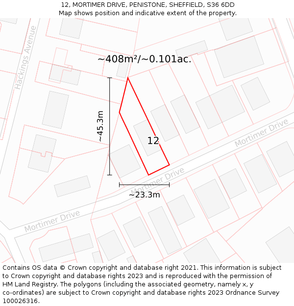12, MORTIMER DRIVE, PENISTONE, SHEFFIELD, S36 6DD: Plot and title map