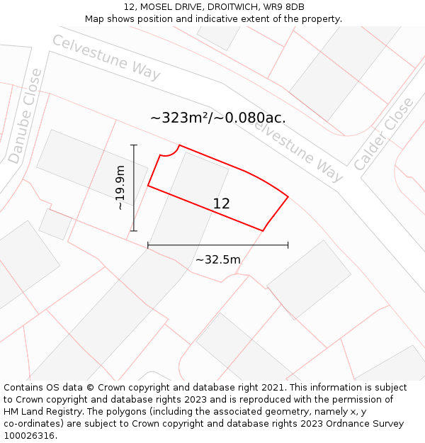 12, MOSEL DRIVE, DROITWICH, WR9 8DB: Plot and title map