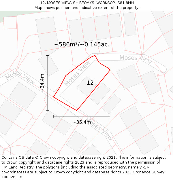 12, MOSES VIEW, SHIREOAKS, WORKSOP, S81 8NH: Plot and title map