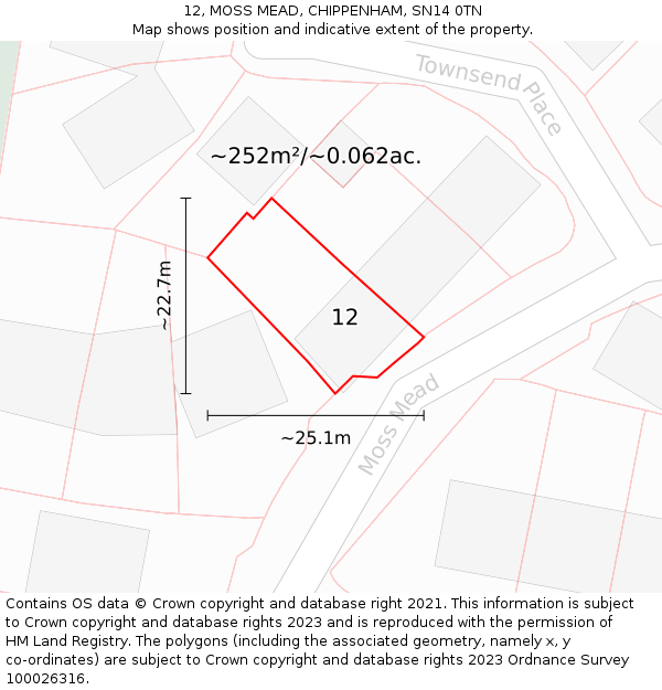 12, MOSS MEAD, CHIPPENHAM, SN14 0TN: Plot and title map