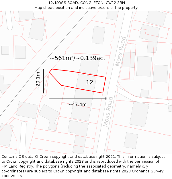 12, MOSS ROAD, CONGLETON, CW12 3BN: Plot and title map