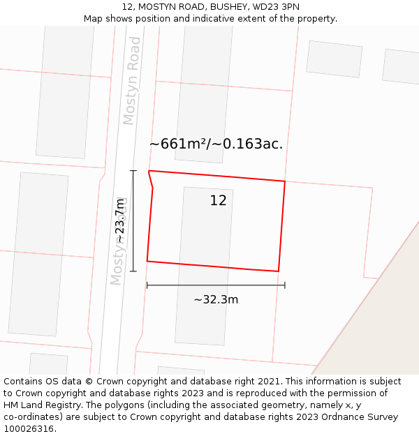 12, MOSTYN ROAD, BUSHEY, WD23 3PN: Plot and title map