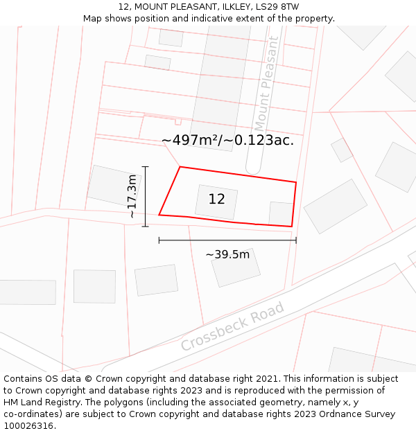 12, MOUNT PLEASANT, ILKLEY, LS29 8TW: Plot and title map