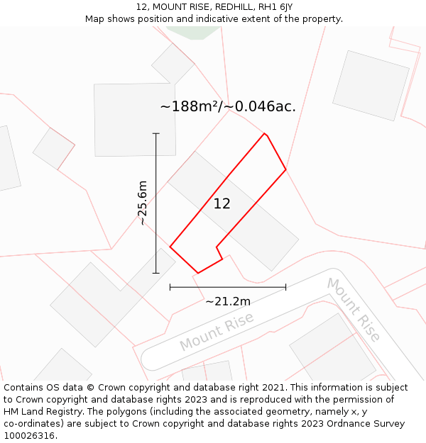 12, MOUNT RISE, REDHILL, RH1 6JY: Plot and title map
