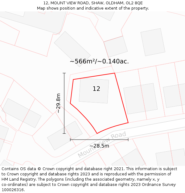 12, MOUNT VIEW ROAD, SHAW, OLDHAM, OL2 8QE: Plot and title map