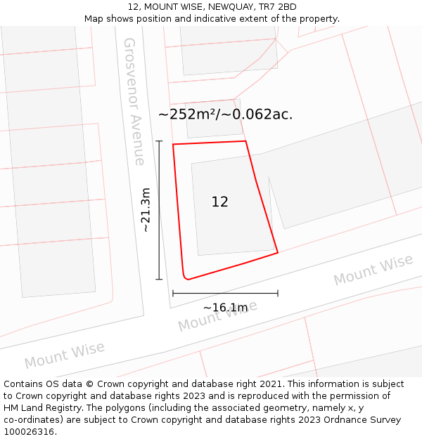 12, MOUNT WISE, NEWQUAY, TR7 2BD: Plot and title map