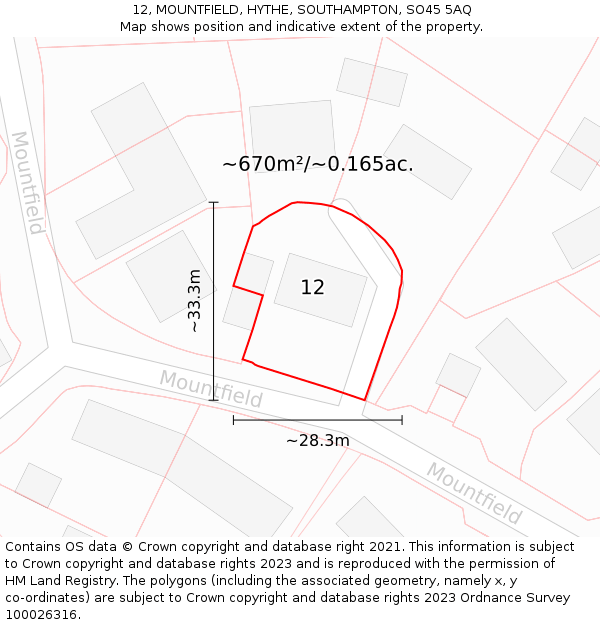 12, MOUNTFIELD, HYTHE, SOUTHAMPTON, SO45 5AQ: Plot and title map
