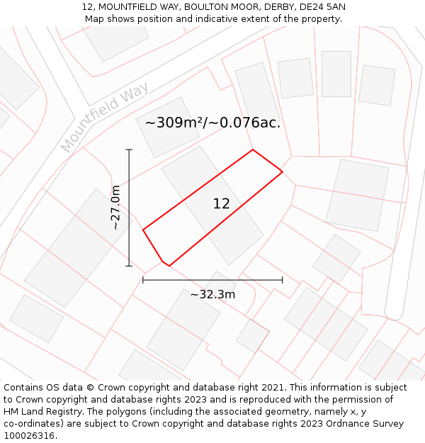12, MOUNTFIELD WAY, BOULTON MOOR, DERBY, DE24 5AN: Plot and title map
