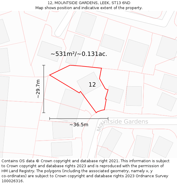 12, MOUNTSIDE GARDENS, LEEK, ST13 6ND: Plot and title map
