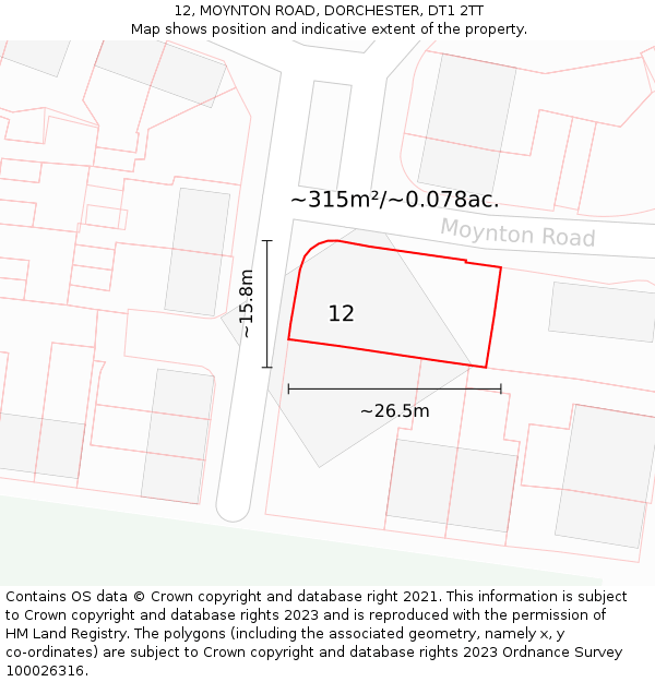 12, MOYNTON ROAD, DORCHESTER, DT1 2TT: Plot and title map