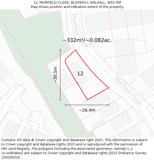 12, MUIRFIELD CLOSE, BLOXWICH, WALSALL, WS3 3XF: Plot and title map