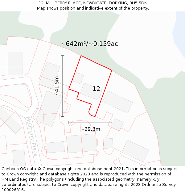 12, MULBERRY PLACE, NEWDIGATE, DORKING, RH5 5DN: Plot and title map