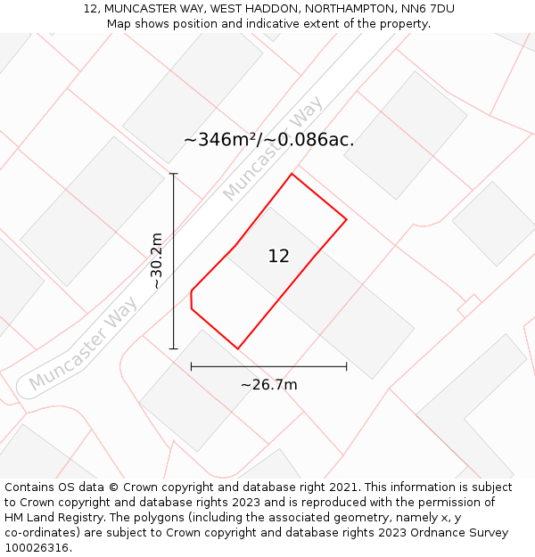 12, MUNCASTER WAY, WEST HADDON, NORTHAMPTON, NN6 7DU: Plot and title map