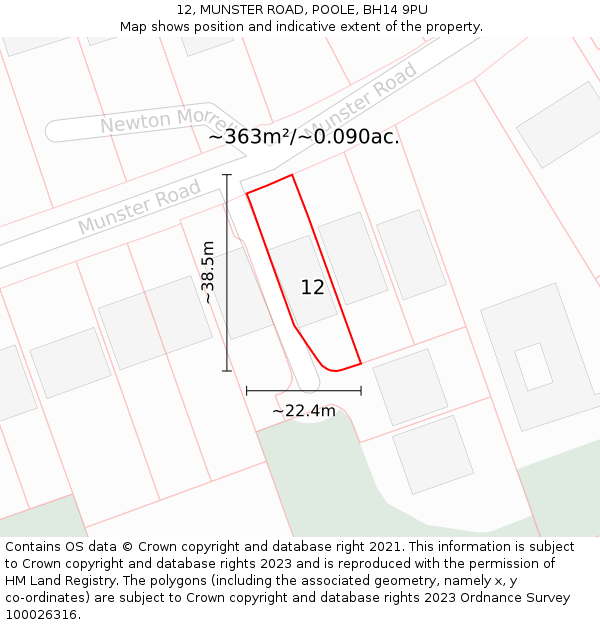12, MUNSTER ROAD, POOLE, BH14 9PU: Plot and title map