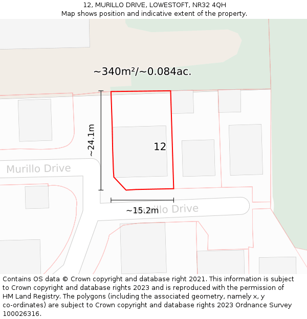 12, MURILLO DRIVE, LOWESTOFT, NR32 4QH: Plot and title map