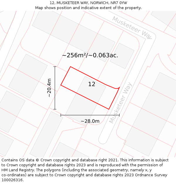12, MUSKETEER WAY, NORWICH, NR7 0YW: Plot and title map